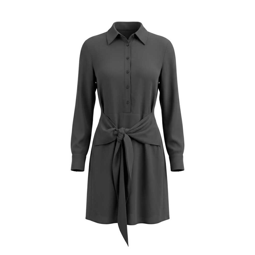 Gianni Bini Shirt Dress Black Tie Front Long Sleeve Button Up 0270M108 - Size 8
